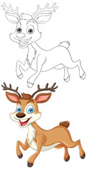 Vector illustration of a happy reindeer, colored and outlined.