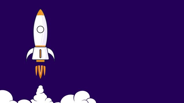 flat rocket animation video design. rocket ship in the sky among the clouds. motion graphic illustration