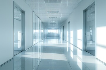 Fototapeta premium Spacious space offices mainly with glass walls interior professional photography