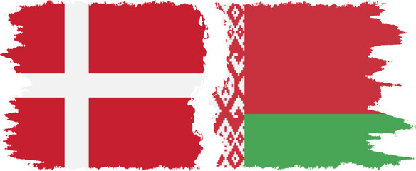 Belarusian and Denmark grunge flags connection vector