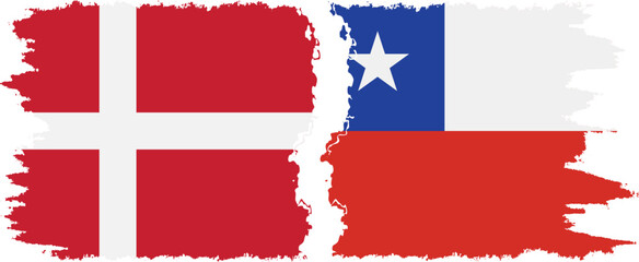 Chile and Denmark grunge flags connection vector