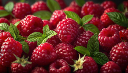 Raspberries. Background with fresh raspberries.