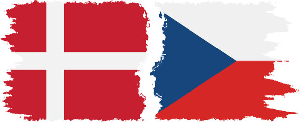 Czech and Denmark grunge flags connection vector