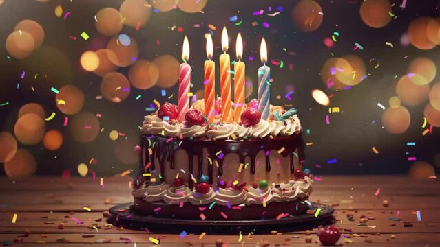 happy birthday birthday cake with candle. cake decoration concept. seamless looping overlay 4k virtual video animation background 