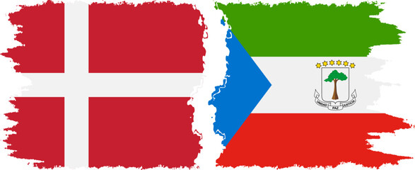 Equatorial Guinea and Denmark grunge flags connection vector