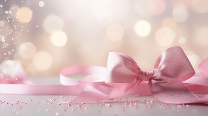 A delicate pink ribbon expertly tied in a charming bow. Ai Generated