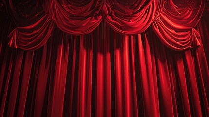 A red stage curtain gracefully drapes, promising anticipation and the allure of the performance, Ai Generated.