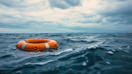 Lifebuoy adrift on the sea's surface, a beacon of hope and safety in the vast expanse. Ai Generated. - obrazy, fototapety, plakaty