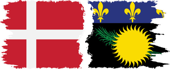 Guadeloupe and Denmark grunge flags connection vector