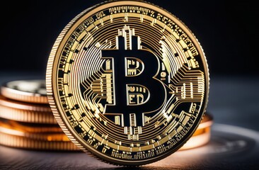 Bitcoin ETF coin, gold yellow, trading, chart, money, rich. Close-up bitcoin coin with flying coins. Bitcoin Crypto currency Gold BTC Bit Coin close up of Bitcoin coins isolated. Blockchain technology