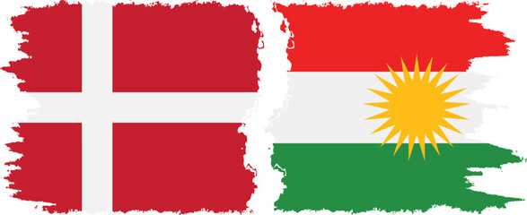 Kurdistan and Denmark grunge flags connection vector