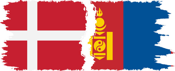 Mongolia and Denmark grunge flags connection vector