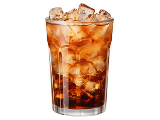 Iced Coffee with Ice Cubes Isolated on Transparent Background. Refreshing Drink with Clean Background