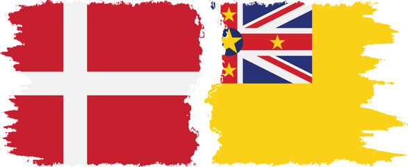 Niue and Denmark grunge flags connection vector