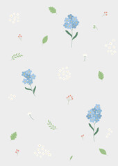 Pattern vector illustration of blue and white flowers.