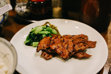 Grilled beef tongue (Ox tongue). Famous food of Sendai city. Sendai gyutan.