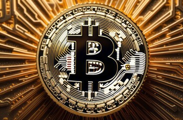 Fototapeta na wymiar Bitcoin ETF coin, gold yellow, trading, chart, money, rich. Close-up bitcoin coin with flying coins. Bitcoin Crypto currency Gold BTC Bit Coin close up of Bitcoin coins isolated. Blockchain technology