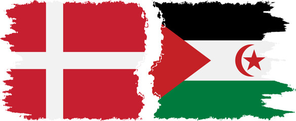 Western Sahara and Denmark grunge flags connection vector