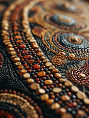 Close-up shots of intricate cultural artifacts, emphasizing artistic details and textures, capturing the essence of Aborigine cultural heritage.