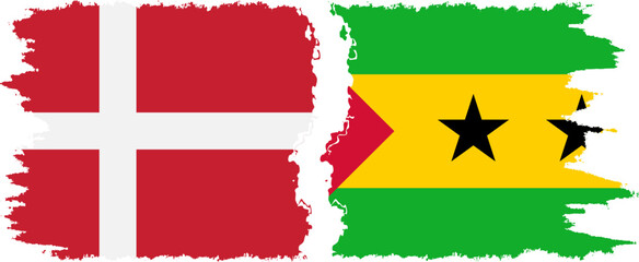 Sao Tome and Principe and Denmark grunge flags connection vector