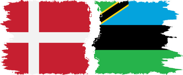 Zanzibar and Denmark grunge flags connection vector