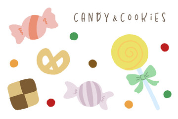 キャンディーとクッキーのお菓子の詰め合わせイラスト