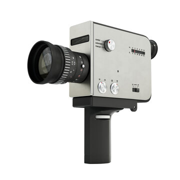 Antique Super 8mm film video camera isolated on transparent background. 3D illustration