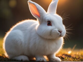 close up portrait of little cute white rabbit
