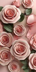 Abstract 3d beautiful Pink Rose with Red 3d rose flowers background