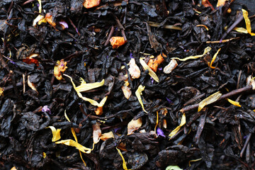 Dry black tea with fruit additives, background