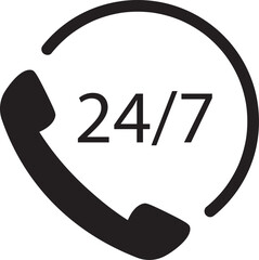 24 hours call service. 24/7 call service icon.