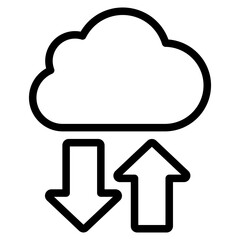 cloud with arrow line icon. Upload and download cloud arrow vector symbols. Clouds with arrows up and down