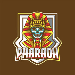 Vector Illustration Skull wearing traditional egyptian costume with PHARAOH text Esport logo