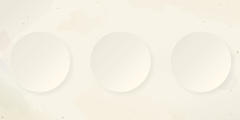 3D circle sheet on beige background with watercolor stained vector illustration template.