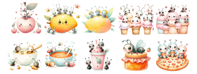 Cute watercolor animals on white background.Isolated image.