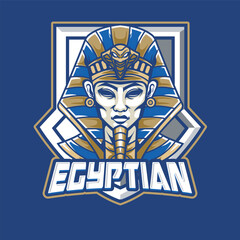 Vector Illustration Egyptian People Head wearing traditional egyptian costume with EGYPTIAN text Esport logo