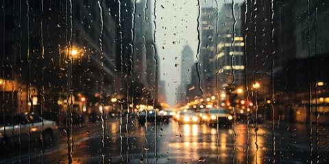 Foto op Plexiglas city in the city Raindrops on window with blurred cityscape in background  © Saim
