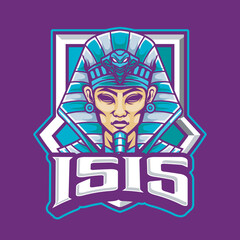 Vector Illustration Egyptian People Head wearing traditional egyptian costume with ISIS text Esport logo
