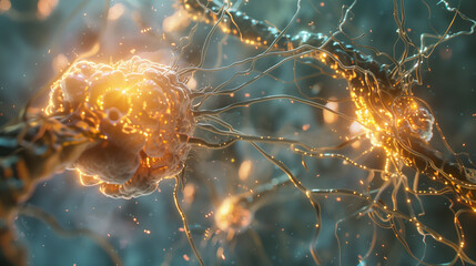 Obraz premium Nano Ai Robots working with neurons to enhance the brain and nervous system performance, futuristic Artificial Intelligence biotechnology for brain research and development 