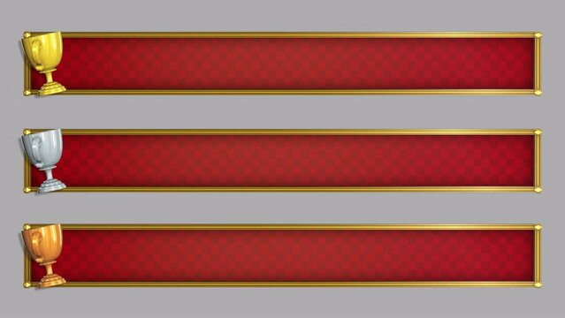 【ループ可】トロフィー付きの高級感のあるテロップベースアニメーション（金・銀・銅3種セット）

