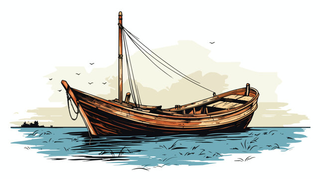 Old boat illustration vector.