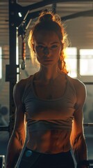 A woman with a muscular body in a gym