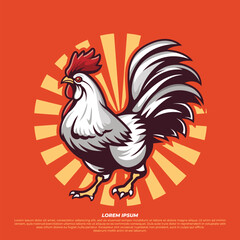 Chicken rooster vector illustration, silhouette of bold rooster design, vintage style, restaurant
