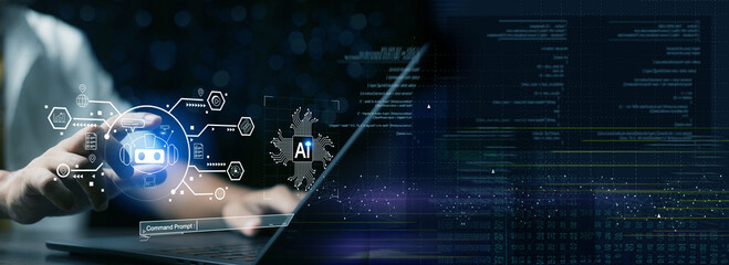 Chatbot Chat with AI, Artificial Intelligence. Man using technology smart robot AI