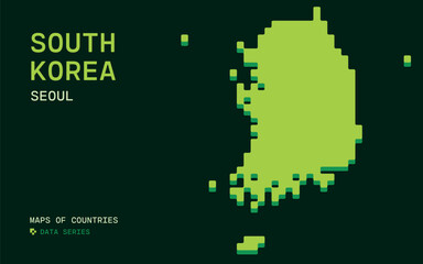 Fototapeta premium South Korea Map Shown in Pixel Data Pattern. Icloud Countries Set
