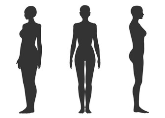 女性の裸体 ボデイシルエット  全身正面 横向き ななめのイラスト