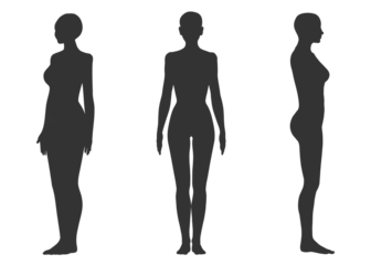 Foto op Plexiglas 女性の上半身正面 横向き 斜めのシルエットのイラストセット  © きょうこ あしたば