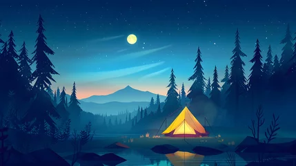 Foto op Plexiglas vector camping trip scene at a starry night © Davy