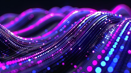 Abstract wavy technological background of luminous dots. Illustration for banner, poster, cover, brochure, advertising, marketing or presentation.