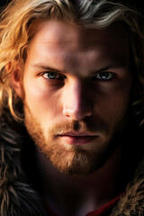 Obraz premium Close-up Portrait of a Rugged Man with Intense Gaze.